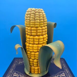 Corn Napkin Rings & Toothpick Holder Ceramic & Metal  Husk Caddy, 8 Pc